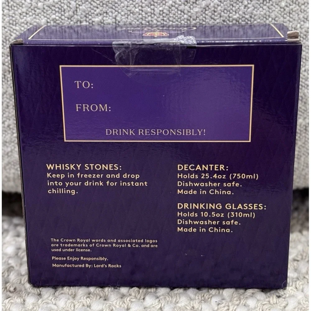 Crown Royal Decanter 750ml + 2 Drinking Glasses 10.5oz Perfect Gift For Him NEW